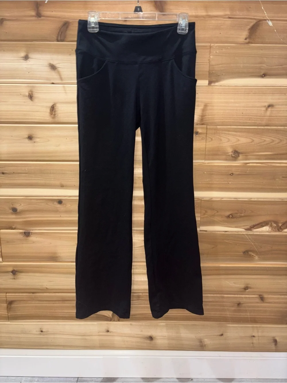 Boot-Cut Yoga Pants with Wide Waistband in Black - Picture 1 of 6